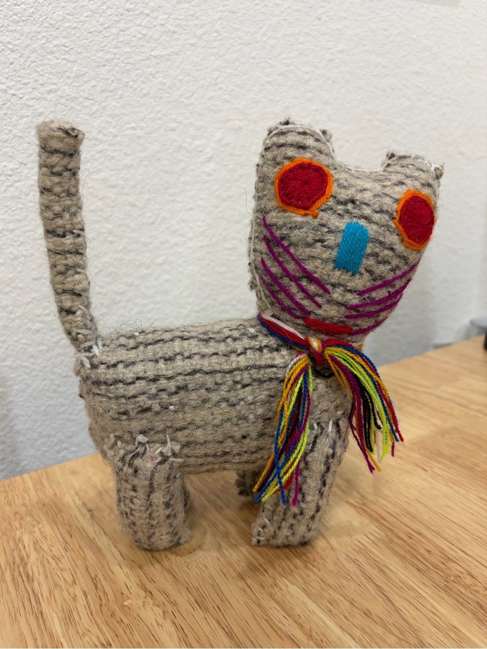 Handmade Stiched Wool Animal Cat Kitten Kitty Mexican Folk Art Chiapas Style
